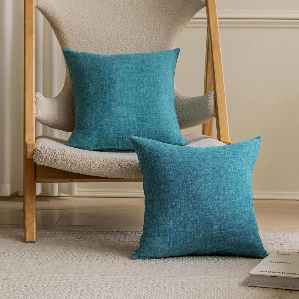 7437 Lined Linen Throw Pillow Covers, Set of 2, 24x24, Peacock